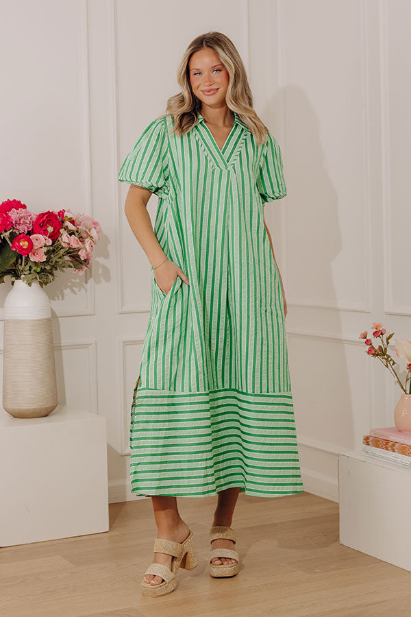 Pier Side Chic Stripe Midi Dress in Lime Image - 5
