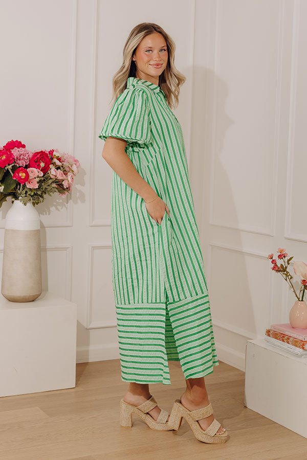 Pier Side Chic Stripe Midi Dress in Lime Image - 3