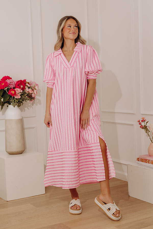 Pier Side Chic Stripe Midi Dress in Pink Image - 5