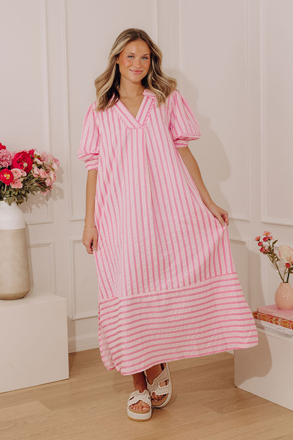 Pier Side Chic Stripe Midi Dress in Pink Image - 2