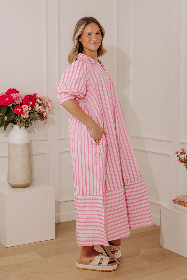 Pier Side Chic Stripe Midi Dress in Pink Image - 3