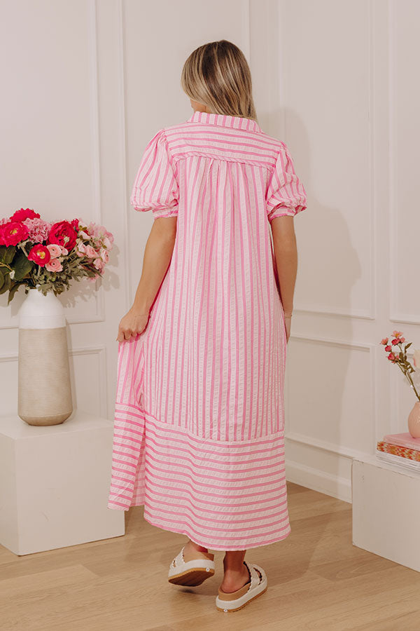 Pier Side Chic Stripe Midi Dress in Pink Image - 4