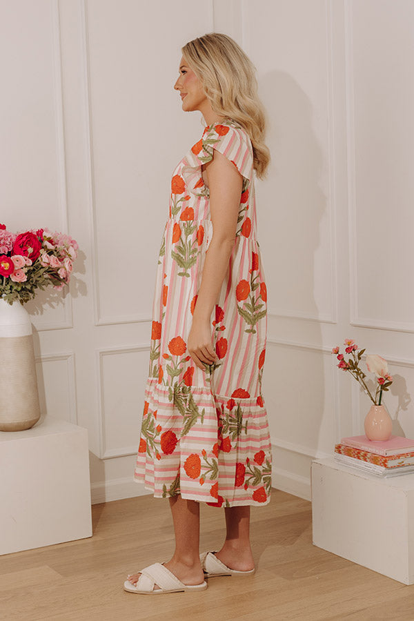 Mimosas Please Floral Stripe Midi Dress Image - 2