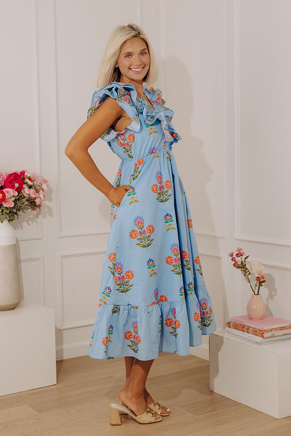 Santorini Stroll Floral Midi Dress in Sky Blue Image - 4