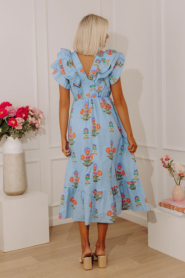 Santorini Stroll Floral Midi Dress in Sky Blue Image - 5