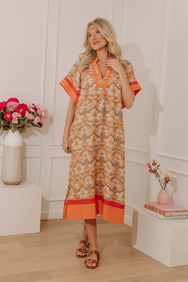 Vacay Ready Caftan Midi Dress in Orange Image - 1
