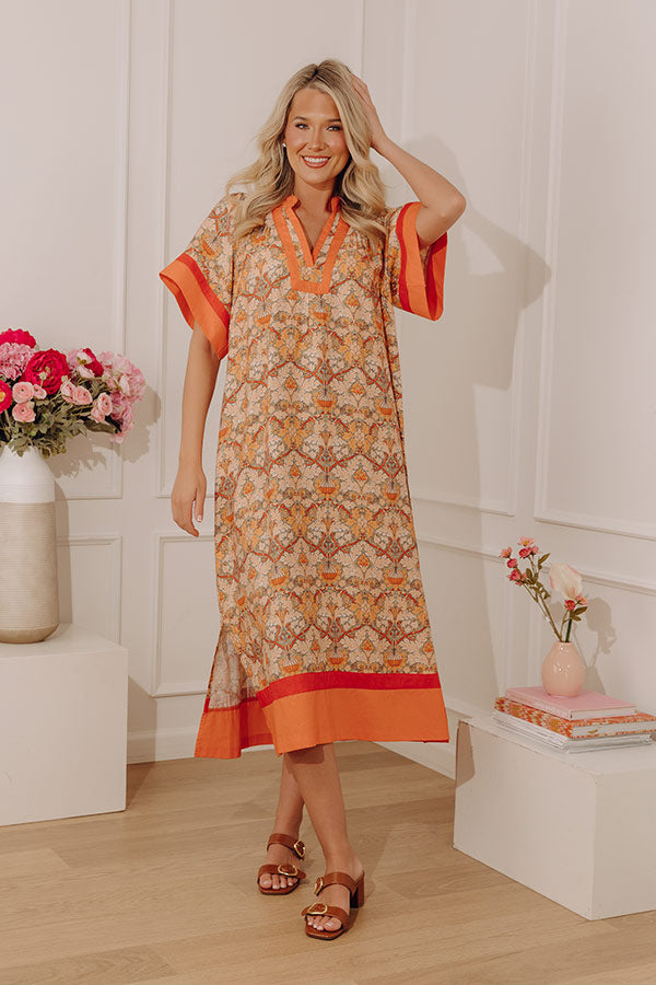 Vacay Ready Caftan Midi Dress in Orange Image - 2
