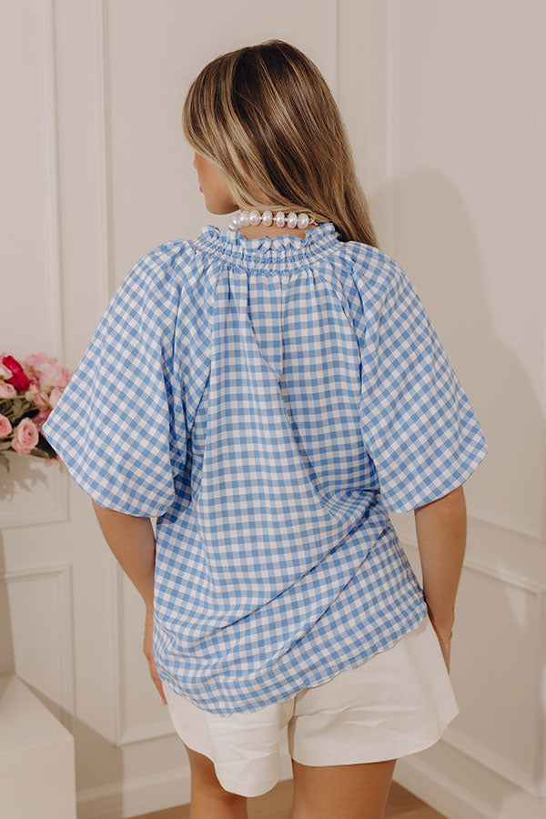 Charming Style Gingham Top in Light Blue Image - 3