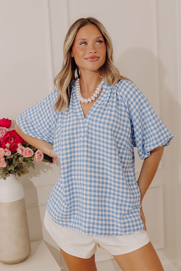 Charming Style Gingham Top in Light Blue Image - 1