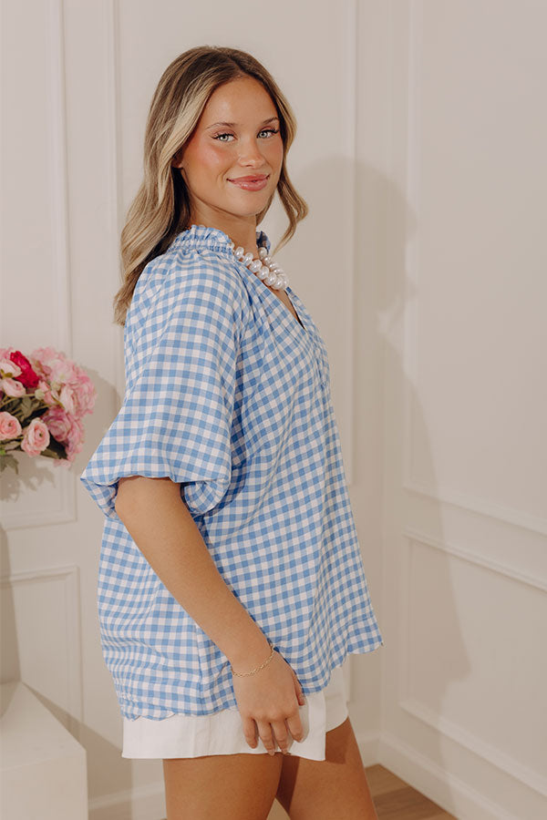 Charming Style Gingham Top in Light Blue Image - 2