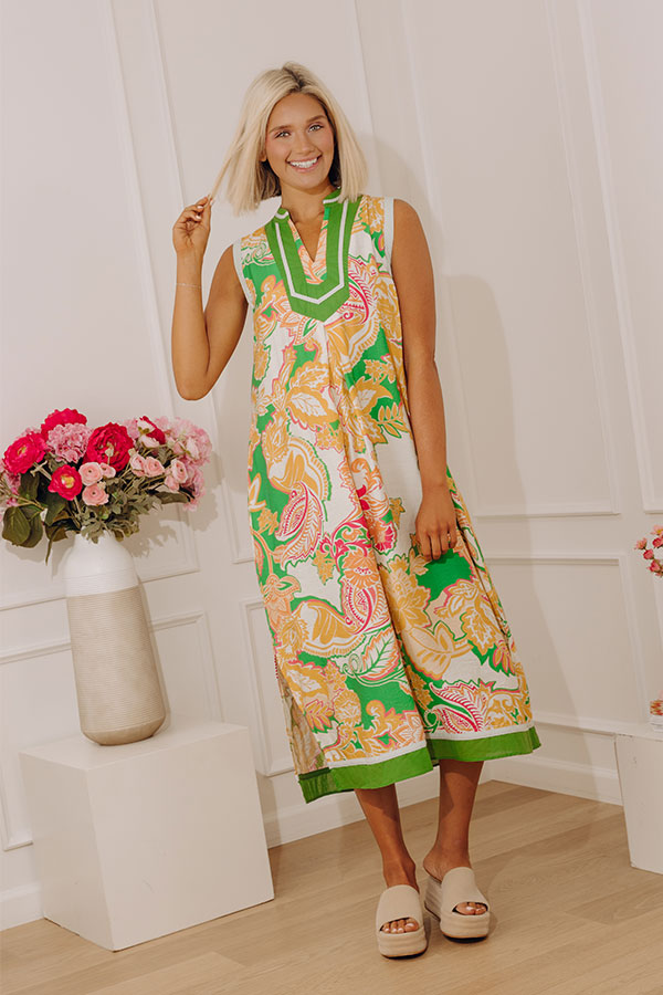 Bright Side Chic Floral Midi Dress in Lime