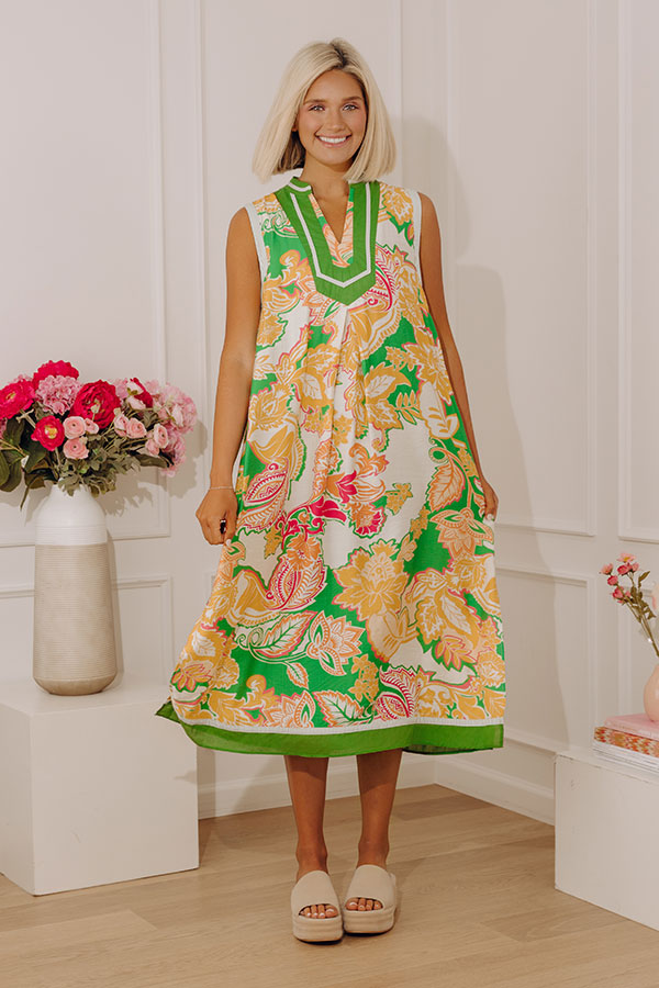 Bright Side Chic Floral Midi Dress in Lime Image - 2