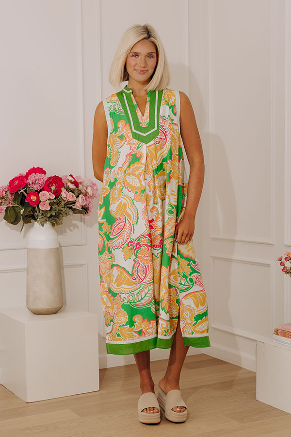 Bright Side Chic Floral Midi Dress in Lime Image - 5
