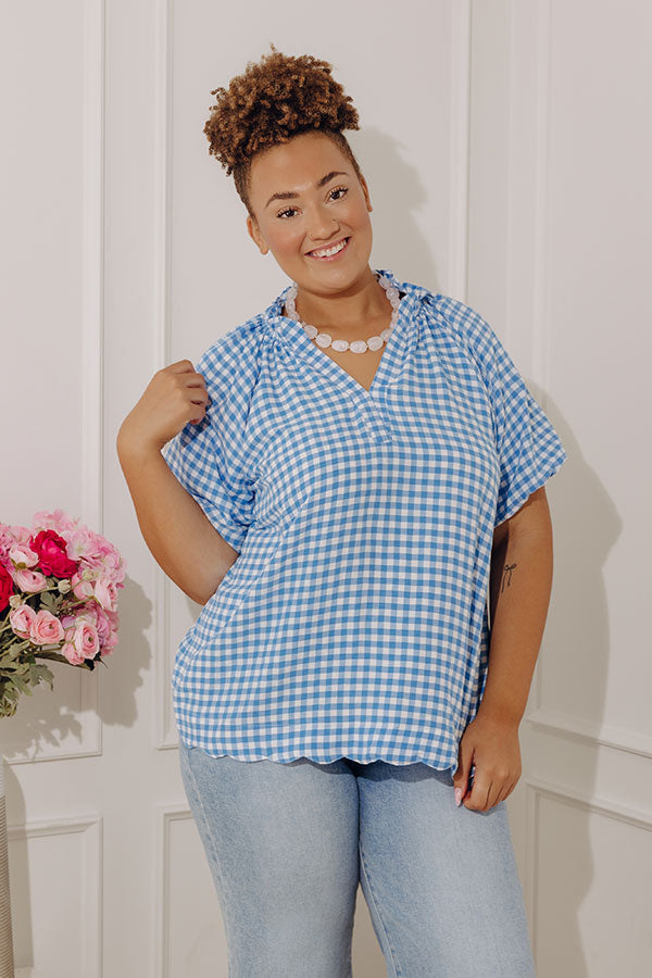Charming Style Gingham Top in Light Blue Curves Image - 1