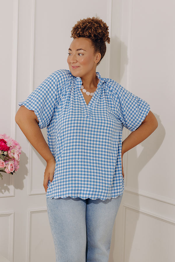 Charming Style Gingham Top in Light Blue Curves Image - 2