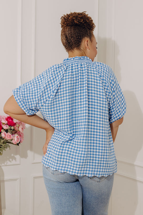Charming Style Gingham Top in Light Blue Curves Image - 4