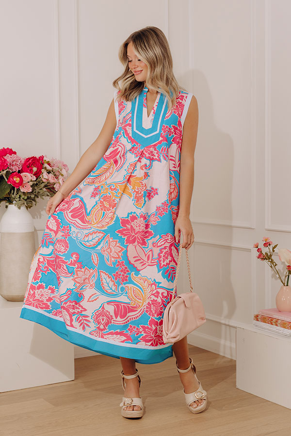 Bright Side Chic Floral Midi Dress in Blue Image - 1