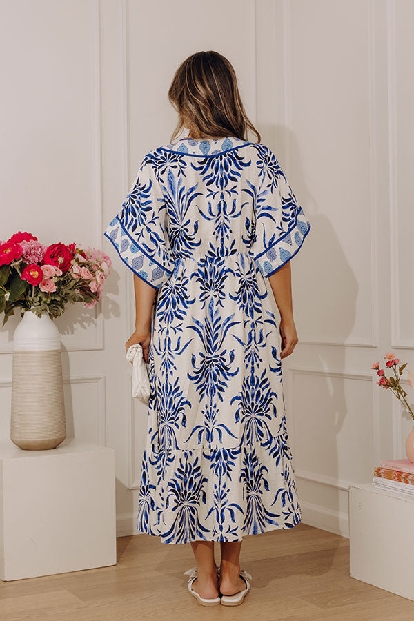 Mediterranean Bloom Midi Dress M / royal-blue