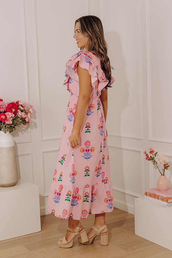 Santorini Stroll Floral Midi Dress in Pink Image - 3