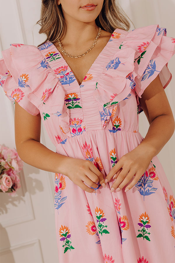 Santorini Stroll Floral Midi Dress in Pink Image - 5