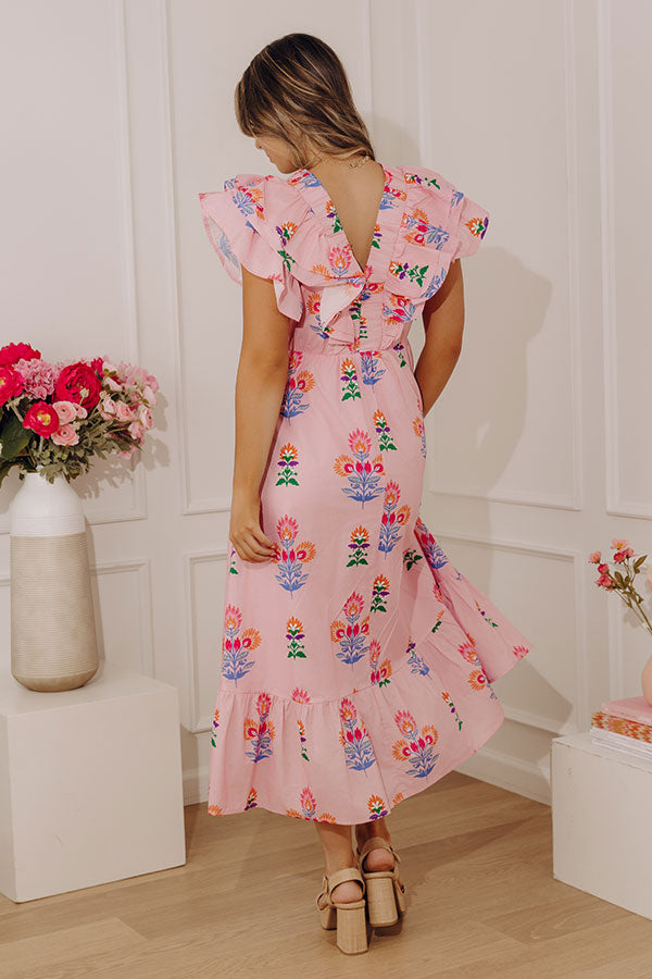 Santorini Stroll Floral Midi Dress in Pink Image - 4