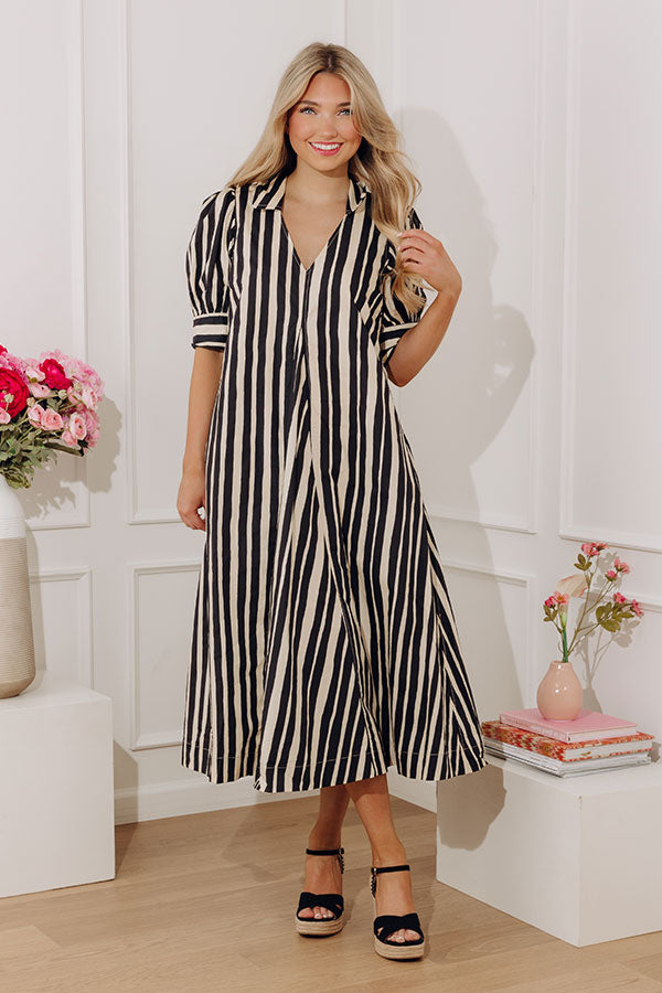 Stripe A Pose Midi Dress in Black Image - 2