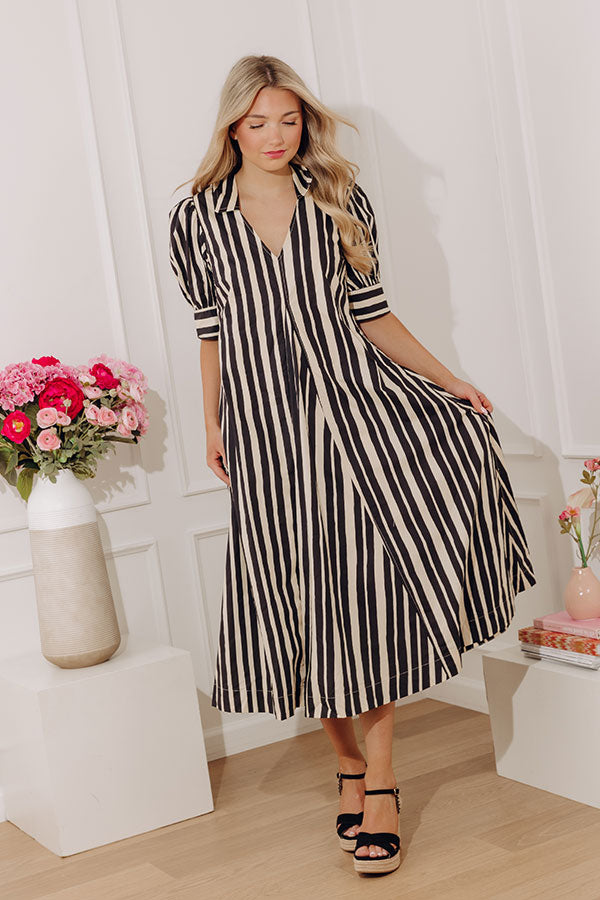 Stripe A Pose Midi Dress in Black Image - 1