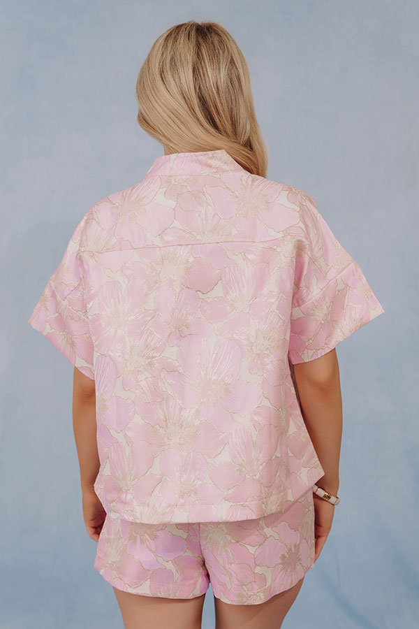 Hibiscus Holiday Floral Jacquard Button Up Top Image - 4