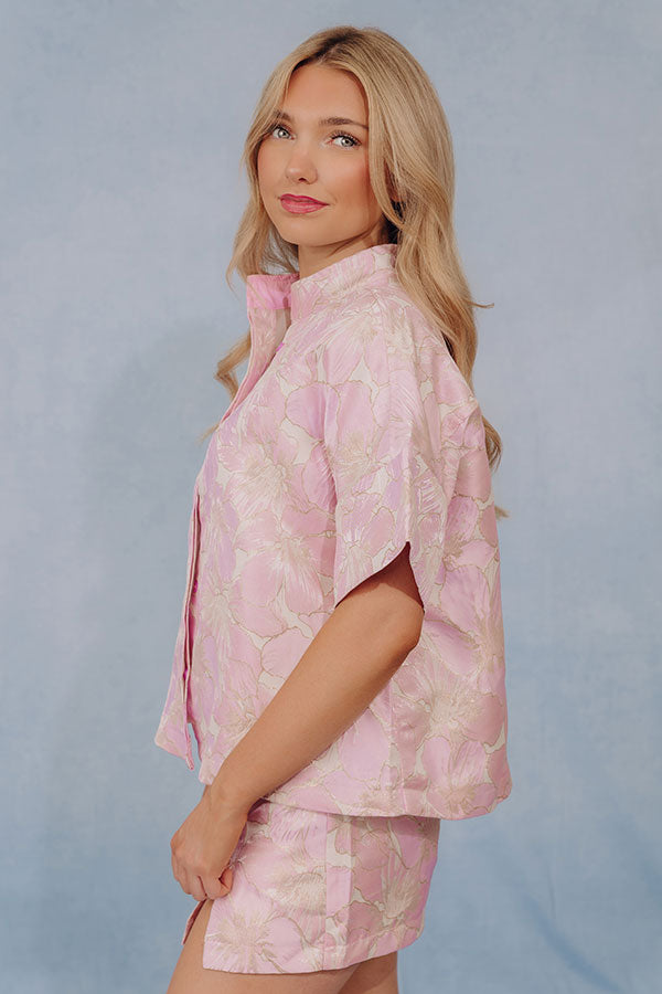 Hibiscus Holiday Floral Jacquard Button Up Top Image - 3
