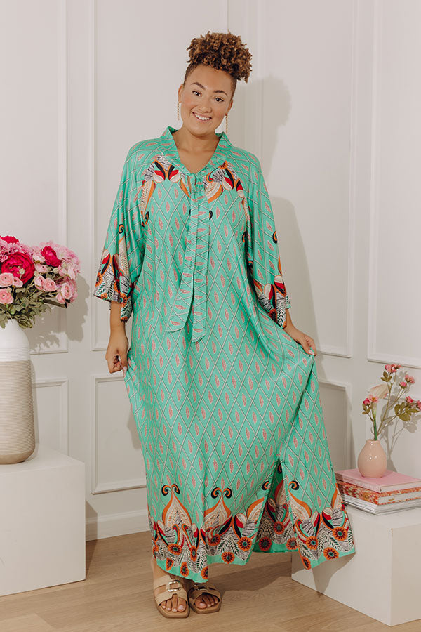 Capri Cabana Satin Maxi Dress in Seaglass Curves Image - 2