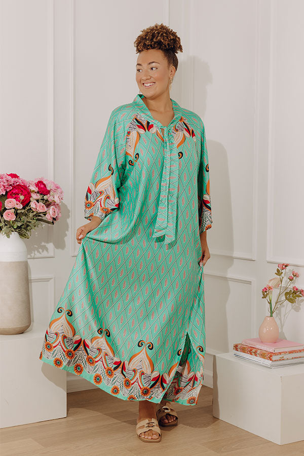 Capri Cabana Satin Maxi Dress in Seaglass Curves Image - 5