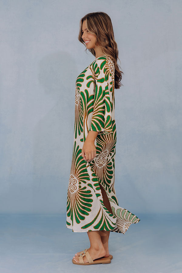 Amalfi Views Caftan Midi Dress in Green Image - 3