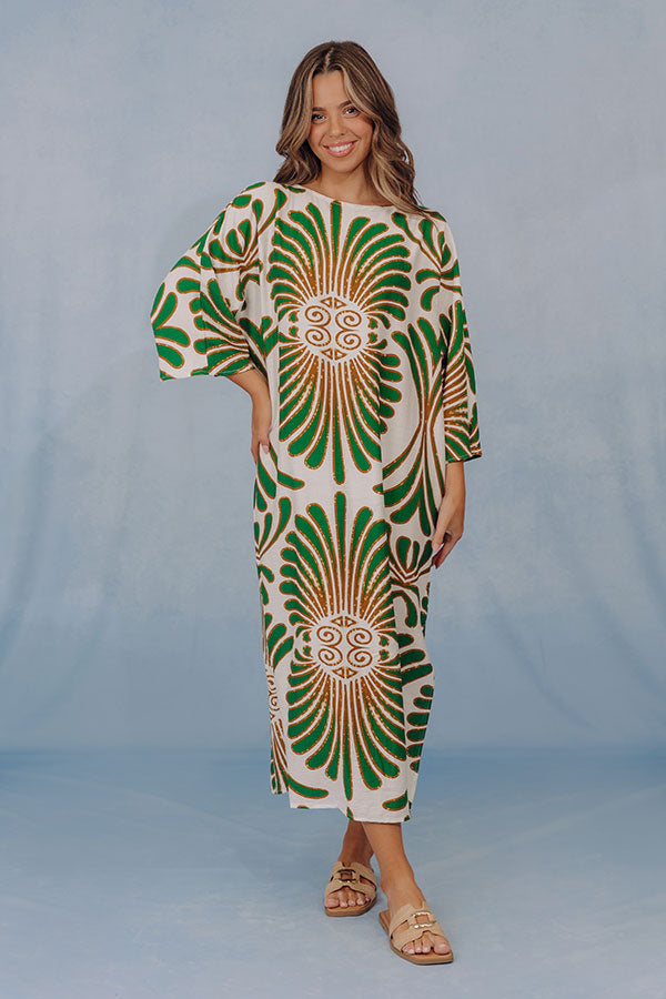 Amalfi Views Caftan Midi Dress in Green Image - 2