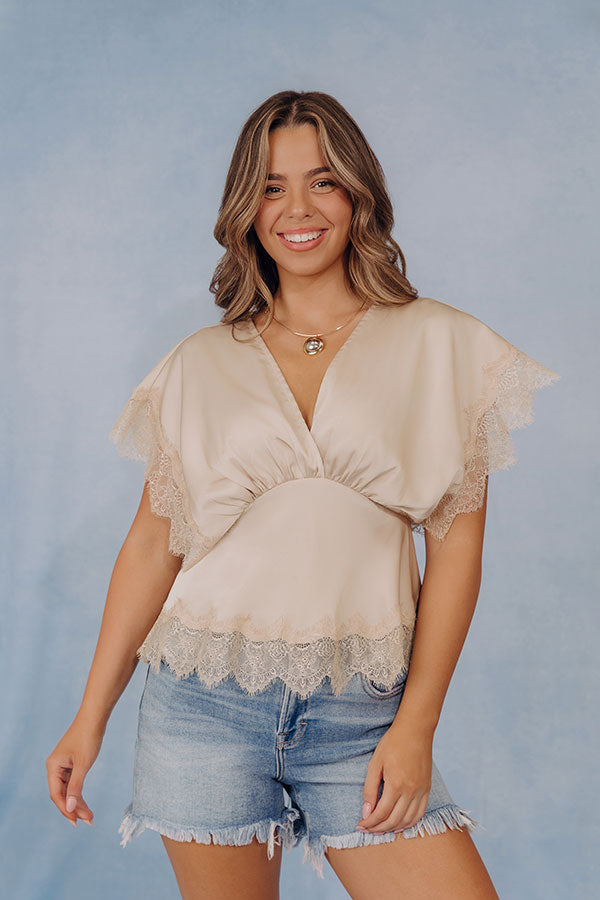 Sleek And Chic Lace Trim Satin Top in Champagne Image - 3