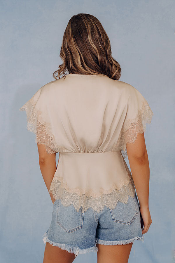 Sleek And Chic Lace Trim Satin Top in Champagne Image - 5