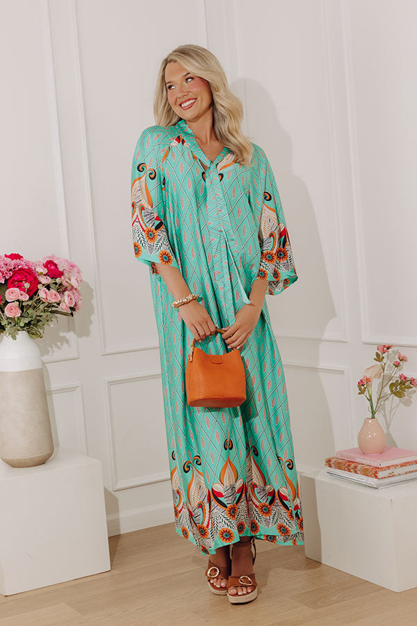Capri Cabana Satin Maxi Dress in Seaglass Image - 2