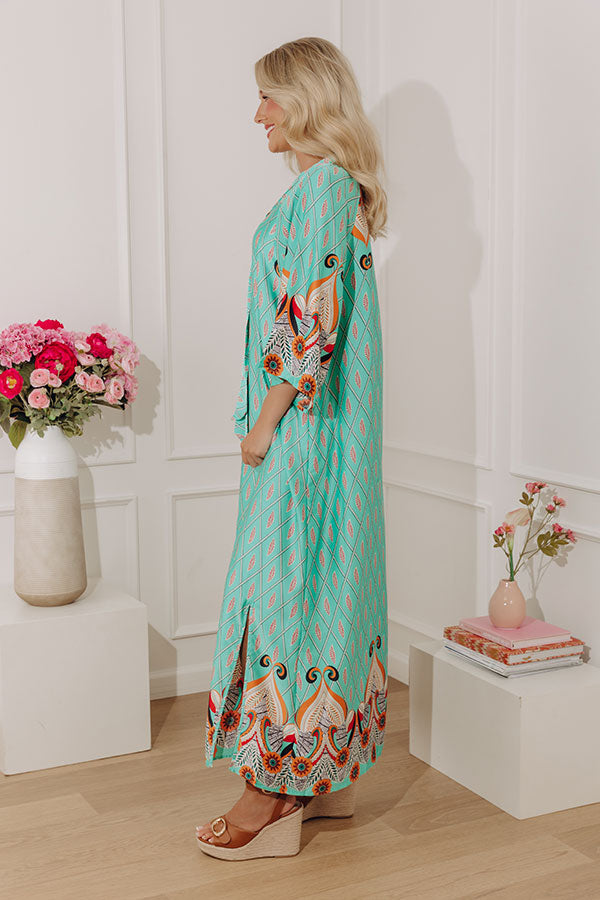 Capri Cabana Satin Maxi Dress in Seaglass Image - 3
