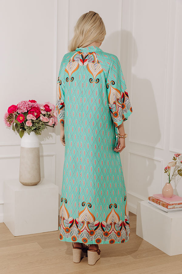 Capri Cabana Satin Maxi Dress in Seaglass Image - 4