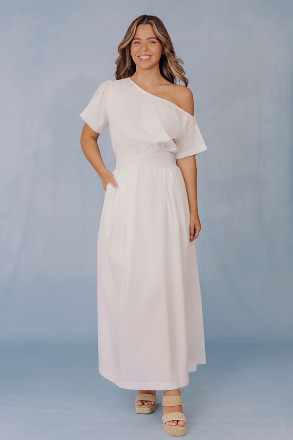 Soho Evening Asymmetrical Poplin Maxi Dress in White Image - 2