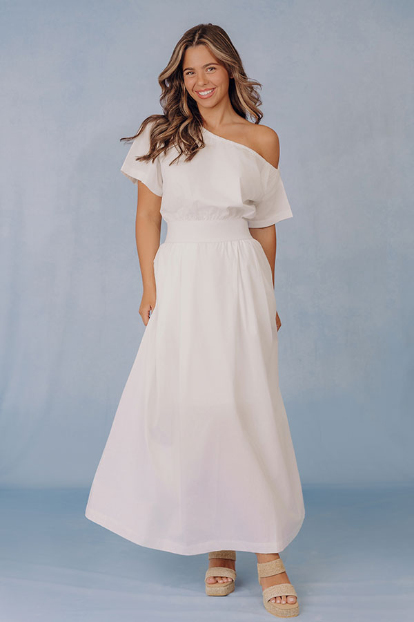 Soho Evening Asymmetrical Poplin Maxi Dress in White M / White