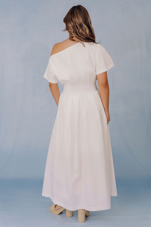 Soho Evening Asymmetrical Poplin Maxi Dress in White Image - 4
