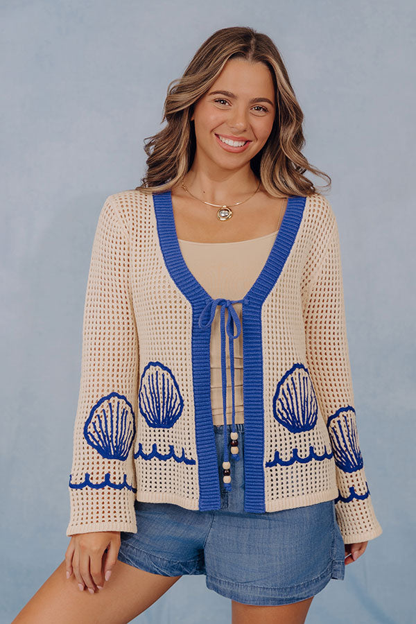 Seaside Stroll Front Tie Embroidered Cardigan Image - 3