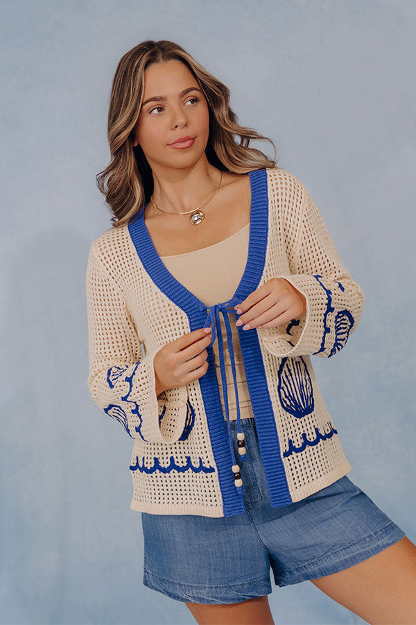 Seaside Stroll Front Tie Embroidered Cardigan Image - 2