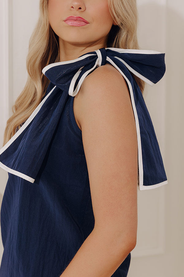 Breakfast At Tiffany's Side Tie Top in Navy Image - 4