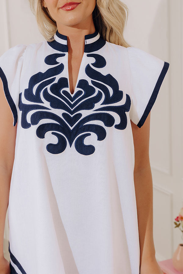 First Class Charm Embroidered Linen-Blend Mini Dress Image - 2