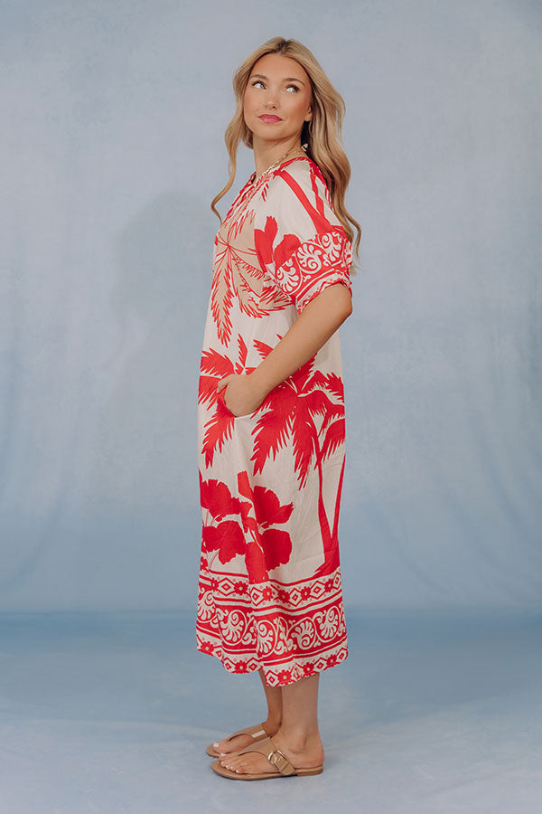 oasis red dress RUMER Oasis Long Sleeve Midi Dress in Red