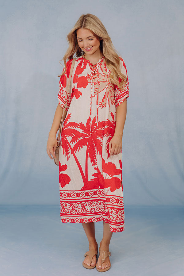 Oasis Escape Midi Dress in Red Image - 1
