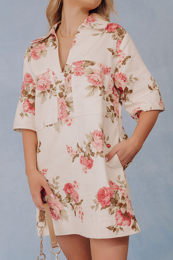 Rooftop Garden Floral Denim Mini Dress Image - 3