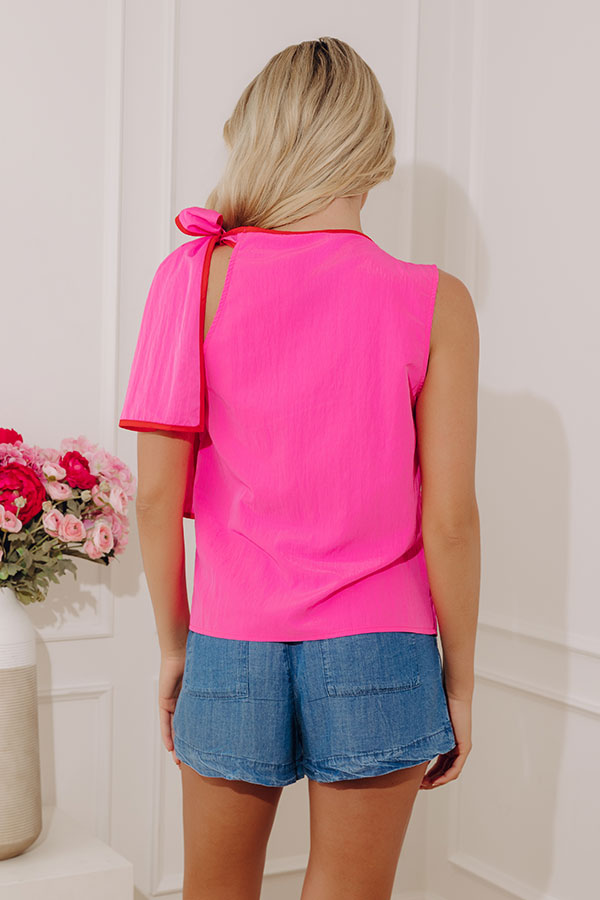 Breakfast At Tiffany's Side Tie Top in Bright Pink Image - 5