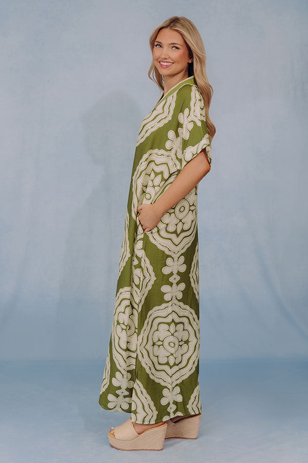 Vacay Bungalow Caftan Maxi Dress in Olive Image - 2